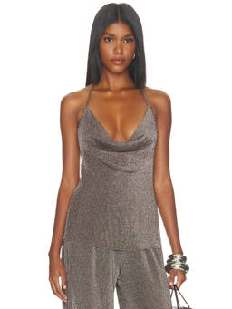 SER.O.YA - Esmerelda Women's Metallic Knit Halter Neck Top Granite