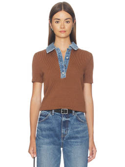 SER.O.YA - Erika Women's Ribbed Knit Polo Top Brown