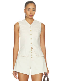 7 For All Mankind - Women's Sleeveless V-Neck Button Front Vest Moondust