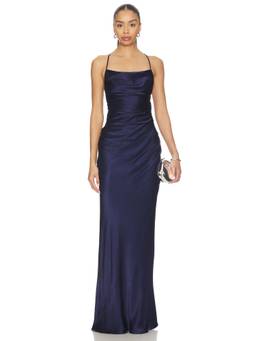 Shona Joy - La Lune Women's Lace-Up Back Cowl Neck Maxi Dress Navy Blue