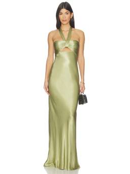 Shona Joy - La Lune Women's Ruched Halter Cut-Out Maxi Dress Green