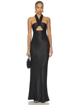 Shona Joy - La Lune Women's Ruched Halter Maxi Dress Black