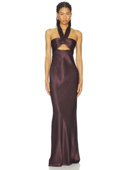 Shona Joy - La Lune Women's Ruched Halter Maxi Dress Brown