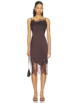 Shona Joy - Lucia Lace Women's Satin Sleeveless Midi Dress Brown