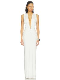 Shona Joy - Miro Women's Sleeveless Plunging Neck Maxi Dress Ivory