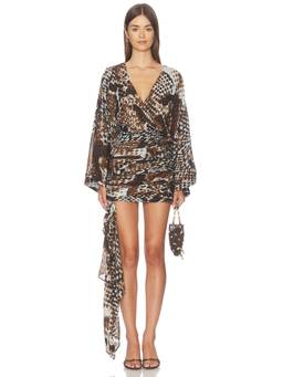 Shona Joy - Maia Women's Printed Plunging Neck Mini Dress Multi-Color