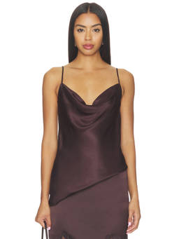 Shona Joy - Agnes Women's Satin Cowl Neck Sleeveless Cami Brown