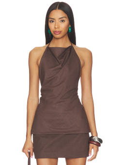 Shona Joy - Asher Women's Open Back Cowl Halter Top Brown