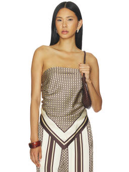 Shona Joy - Tyler Women's Strapless Back-Tie Scarf Hem Top Beige