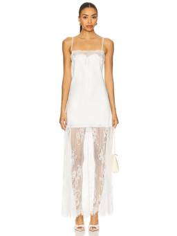 Show Me Your Mumu - Charmeuse Women's Lace Trim Sheer Hem Maxi Dress Ivory