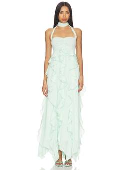 Show Me Your Mumu - Gemma Ruffle Women's Halter Neck Tiered Maxi Dress Green