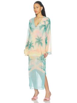 Show Me Your Mumu - Staycation Women's Palm Print Side Slit Swim Cover-Up Blue