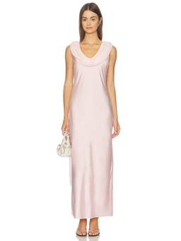Show Me Your Mumu - Luxe Satin Women's Cowl Neck Shawl Detail Midi Dress Pink
