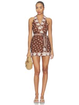 Show Me Your Mumu - Linen Blend Women's Halter Neck Wrap Mini Dress Cocoa Coast