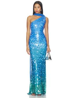 Show Me Your Mumu - Giselle Women's One Shoulder Sequin Maxi Dress Blue