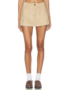 Show Me Your Mumu - Faux Suede Women's High-Waist Mini Skort Beige