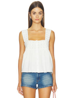 Show Me Your Mumu - Voile Women's Sleeveless Square Neck Button Down Top White