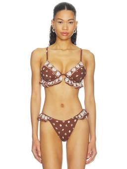 Show Me Your Mumu - Milos Women's Padded Ruffle Trim Bikini Top Brown
