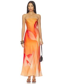Significant Other - Mora Women's Strapless Floral Print Maxi Dress Orange