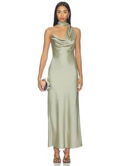 Significant Other - Luka Women's Satin Scarf Detail Cowl Neck Maxi Dress Green