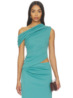 Significant Other - Drue Women's One Shoulder Ruched Asymmetric Top Teal