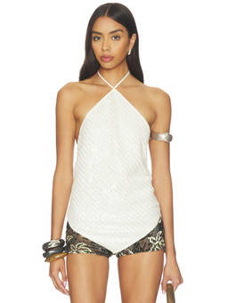 Significant Other - Zenith Women's Sequin Halter Neck Top Pearl