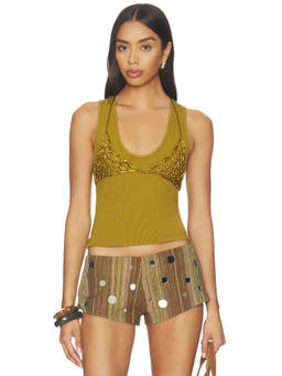 Significant Other - Oceane Women's Ribbed Detachable Crochet Bralette Tank Top Gold