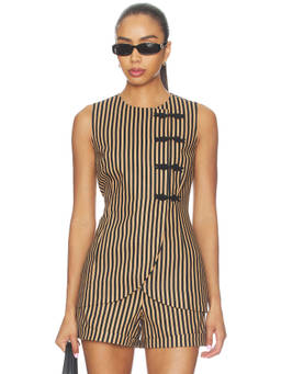 Simon Miller - Mavis Women's Striped Sleeveless Linen Blend Top Tan