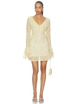 Sister NY - Mini Soleil Women's Ruffled Floral Chiffon Mini Dress Yellow