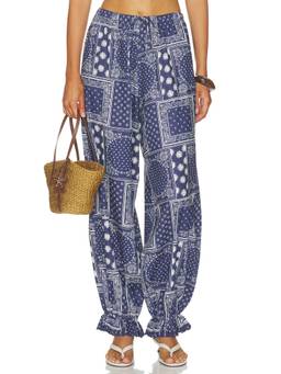 Sister NY - Bandana Women's Drawstring Elastic Waist Palazzo Pants Navy Blue