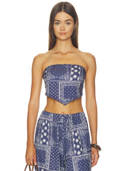 Sister NY - Indio Women's Bandana Print Strapless Crop Top Navy Blue