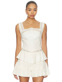 Sister NY - Costa Women's Lace Trim Sleeveless Peplum Top White