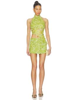 SAU LEE - Tilly Women's Beaded Sequined Halter Skirt Set Green