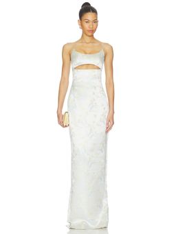 SAU LEE - Jacquard Women's Cut-Out Satin Maxi Gown Pale Blue