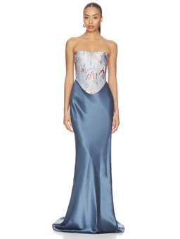 SAU LEE - Misha Ash Women's Strapless Sequin Corset Gown Blue