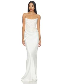 SAU LEE - Blair Women's Lace Strapless Ruched Maxi Dress White