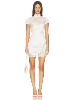 SAU LEE - Satin Lace Women's Cap Sleeve Mini Bodycon Dress Pearl