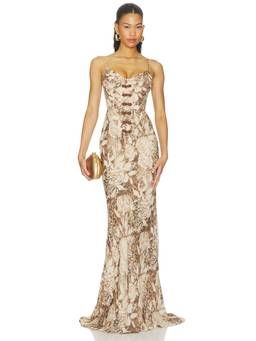 SAU LEE - Neyla Women's Floral Print Boned Bodice Maxi Dress Multi-Color