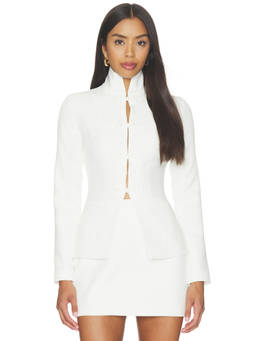 SAU LEE - Filip Tang Women's Embroidered Mandarin Neck Blazer White