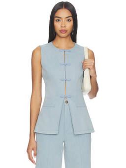 SAU LEE - Denver Women's Sleeveless Frog Closure Denim Top Blue