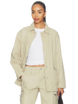 Still Here - Cotton Women's Button-Down Twill Barn Jacket Khaki