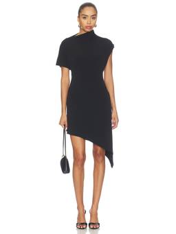 Sandy Liang - Sonar Women's Asymmetrical Open Back Bodycon Midi Dress Black