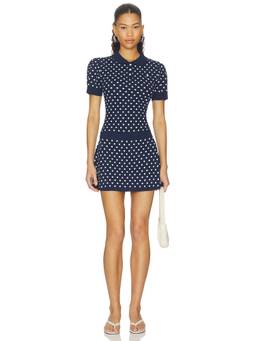 Sandy Liang - Tumi Women's Polka Dot Ribbed Knit Mini Sweater Dress Navy Blue