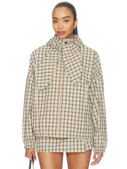 Sandy Liang - Eddy Women's Hooded Zip Poplin Light Jacket Brown