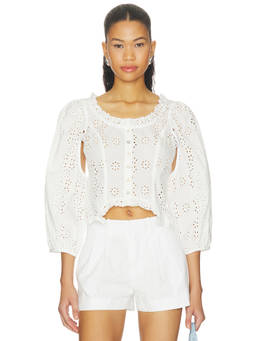 Sandy Liang - Palisade Women's Eyelet Cut-Out Button Blouse White