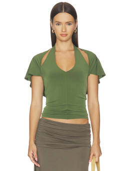 Sandy Liang - Bellini Women's Halter V-Neck Pull On Top Olive