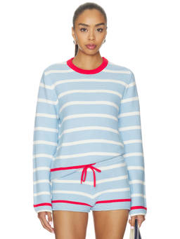 Solid & Striped - Hudson Women's Cotton Striped Full Sleeves Loungewear Set Blue