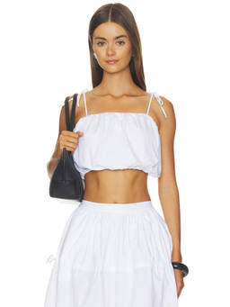 Solid & Striped - Ivy Women's Shoulder Tie Bubble Hem Crop Top White