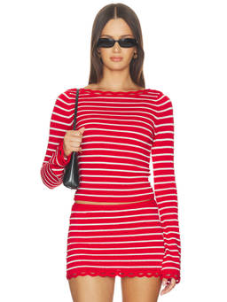 Solid & Striped - Penelope Women's Reversible Striped Knit Crop Top Red