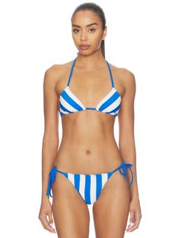 Solid & Striped - Iris Reversible Women's Unpadded Halter Tie-Up Bikini Top Blue